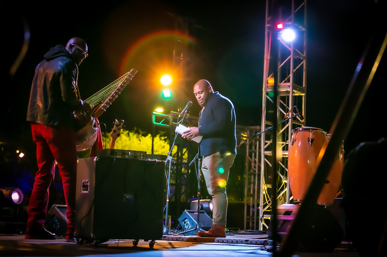 Elijah Ndoye (L) performs during the fundraiser for his non-profit, The Forgotten Children, an organization which is building a residential education center for the children from  the region of Mbour Senegal (West Africa).