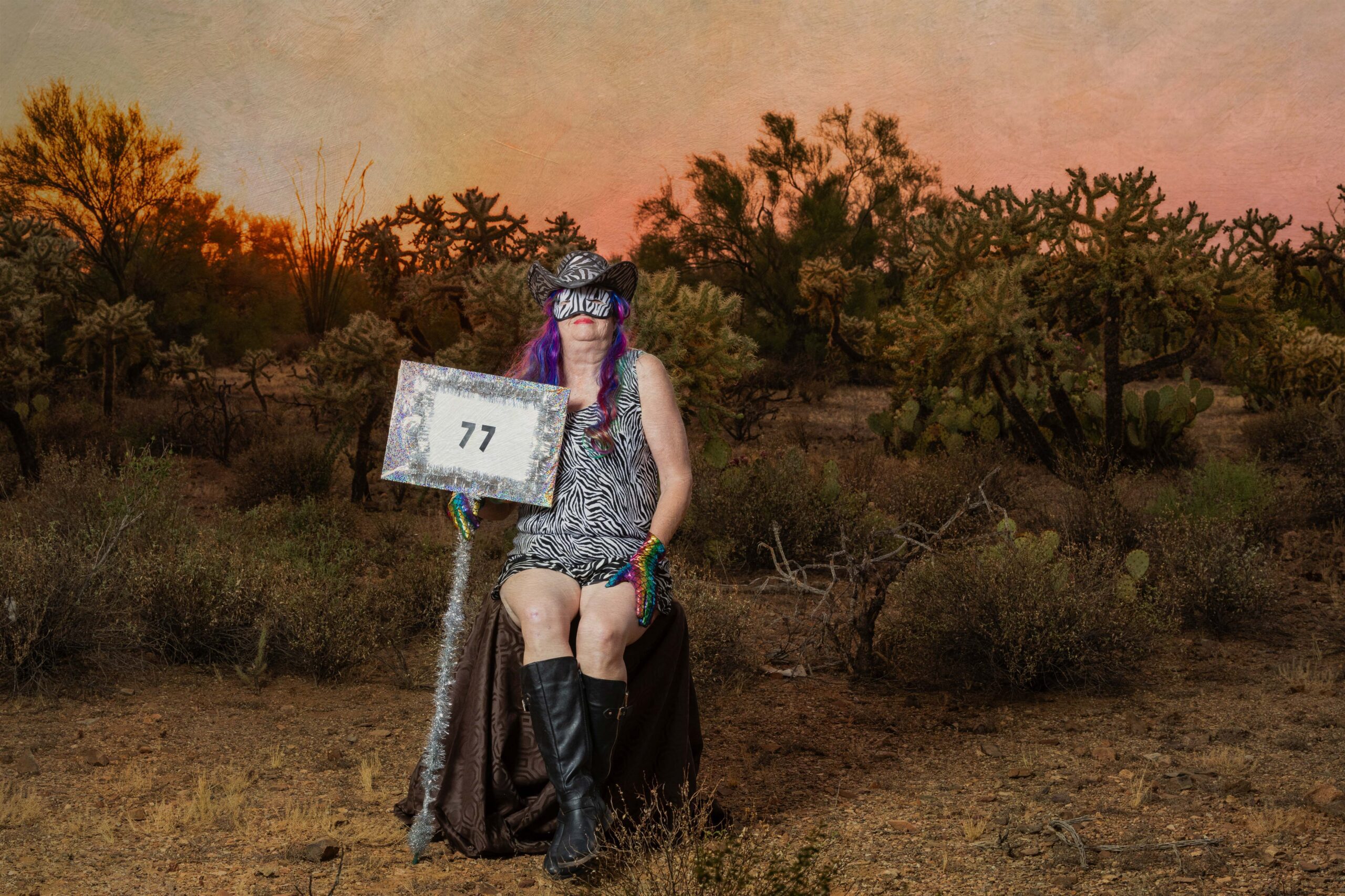 Dallas, age 77, celebrates her birthday with a special portrait session in the desert of Tucson Arizona. Photo by Kathleen Dreier Photography.